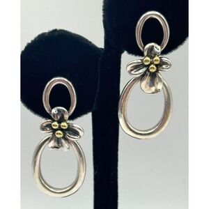 Ann King Sterling Silver 18K Accent Flower Floral Dangle Earrings